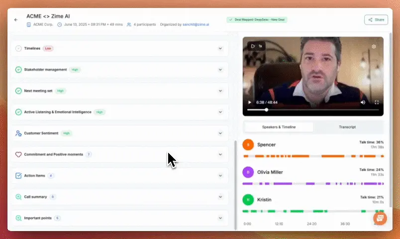 Smart Next Steps: AI-generated action items with clear ETAs and context